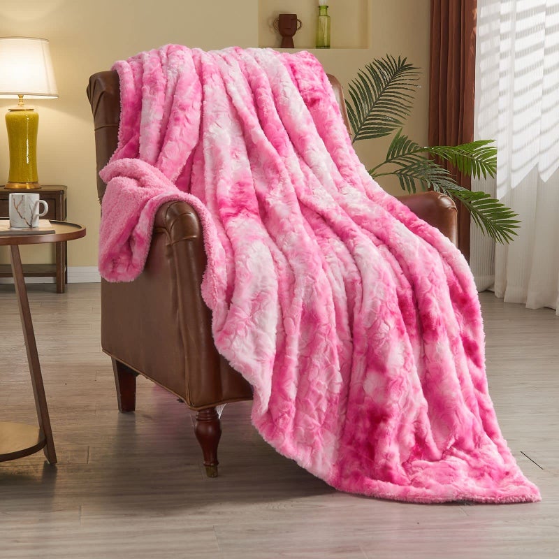 NEWCOSPLAY Super Soft Faux Fur Throw Blanket for Couch Pink Sherpa Fuzzy Plush Warm Blanket for Sofa Bed (Pink, Throw(50"x60")) - Image 1